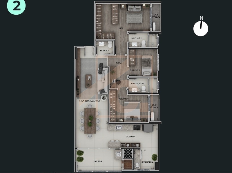 Apartamento à venda em Pato Branco no Ed. Turmalina com 01 Suíte + 02 Quartos