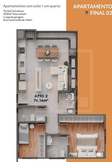 Apartamento à venda em Pato Branco com 1 ou 2 quartos no Ed. Pinot Noir