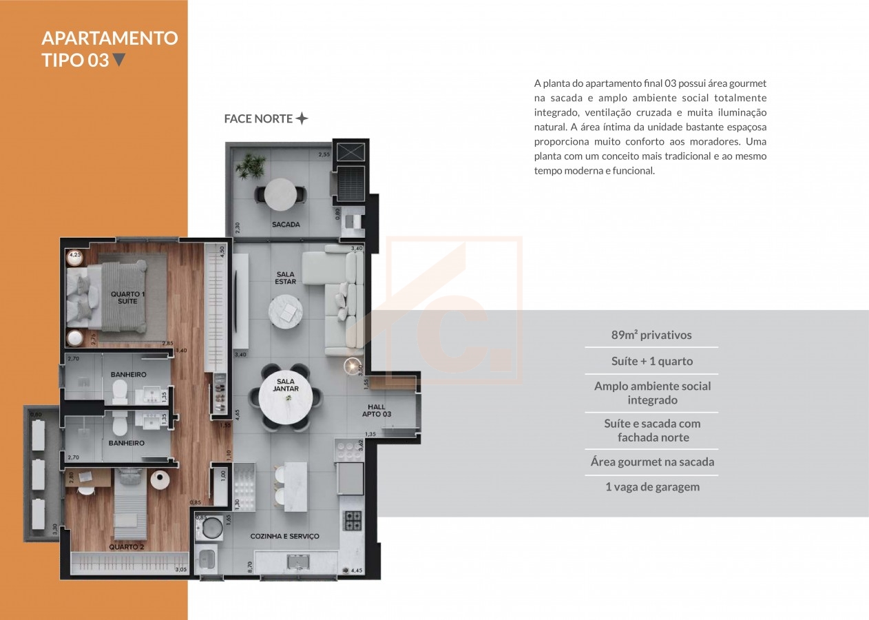 Apartamento à venda em Pato Branco Ed. Chardonnay com 01 Suíte + 01 Quarto.