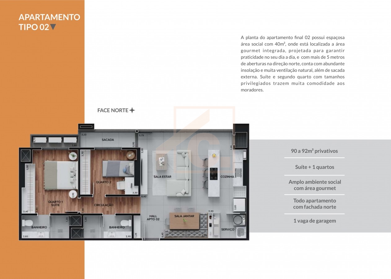 Apartamento à venda em Pato Branco Ed. Chardonnay com 01 Suíte + 01 Quarto.